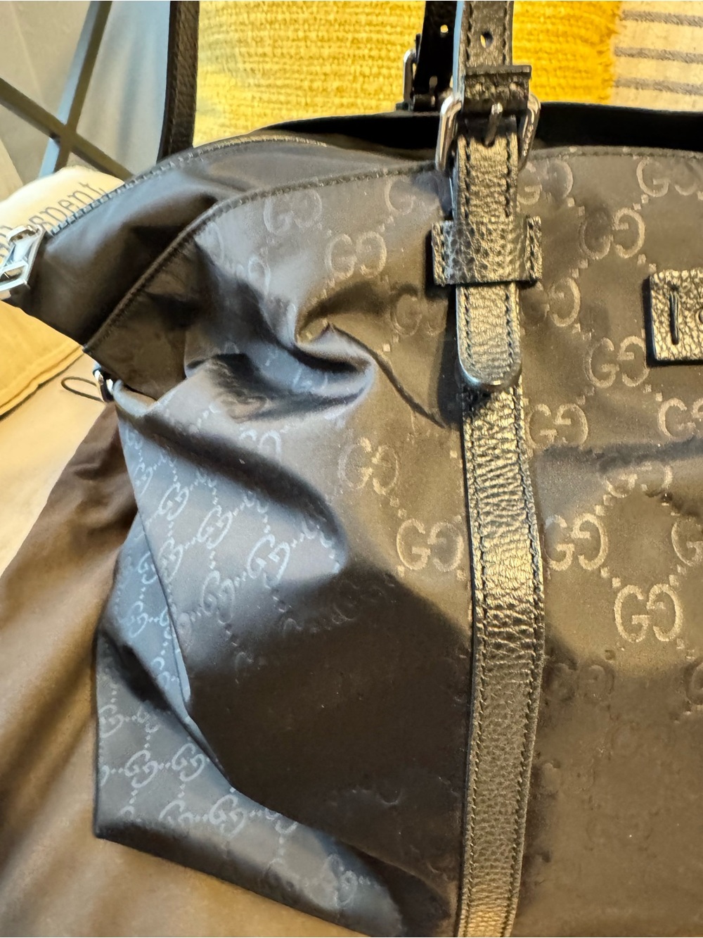 Authentic Gucci Black GG Monogram Nylon Crossbody Tote!!!! - Picture 6 of 16